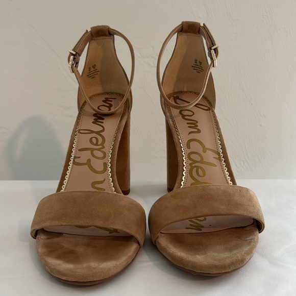 Sam Edelman Yaro Oatmeal Suede Leather Ankle Strap Block Heels Sz 9 - Picture 3 of 11
